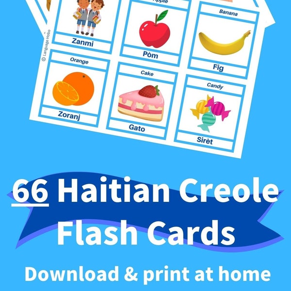 Druckbare HAITIAN CREOLE Bildkarten [PDF] - 66 Erste Wörter für Anfänger, Kleinkinder und Erwachsene - lernen Sie Haitianisch Creole Vokabeln + Bilder