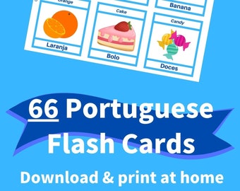 Printable PORTUGUESE Flashcards [PDF] - 66 First Words for Beginners, Toddlers, and Adults - Learn Portuguese Vocabulary - With Pictures