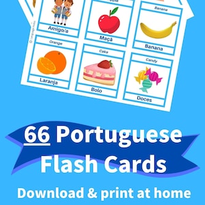 Cartes-éclair imprimables en PORTUGAIS [PDF] - 66 premiers mots pour débutants, tout-petits et adultes - Apprendre le vocabulaire portugais - Avec images
