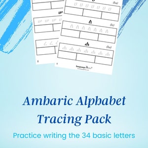 Amharic/Ge&#39;ez Alphabet Tracing Practice Worksheets Pack - Learn to write the 34 basic letters