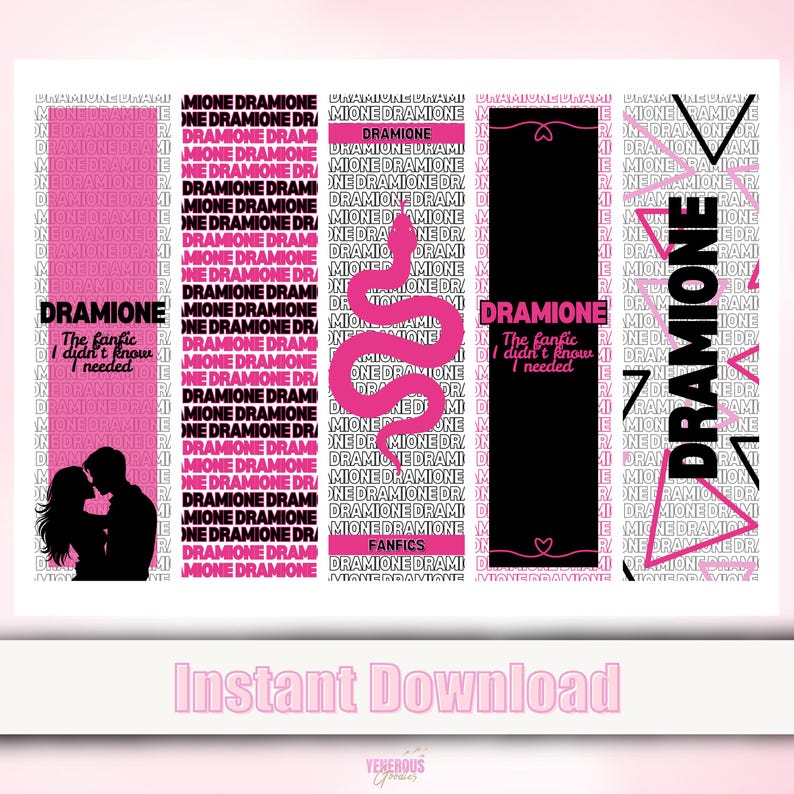 5 in 1 Printable Bookmark Set - Dramione Theme - Pink - Instant ...