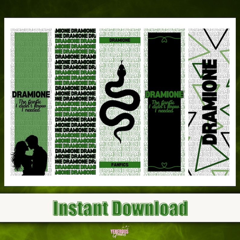 5 in 1 Printable Bookmark Set - Dramione Theme - Green - Instant ...