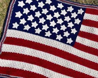 アメリカ国旗ブランケット - テクスチャ - かぎ針編み/編み アメリカ国旗ブランケット - テクスチャ - かぎ針編み/編み