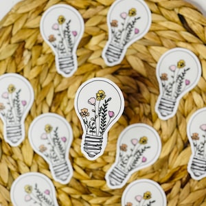Bright Idea Floral Light Bulb Vinyl Sticker | Light Bulb Sticker | Waterproof Sticker, Vinyl Sticker, Matte Sticker