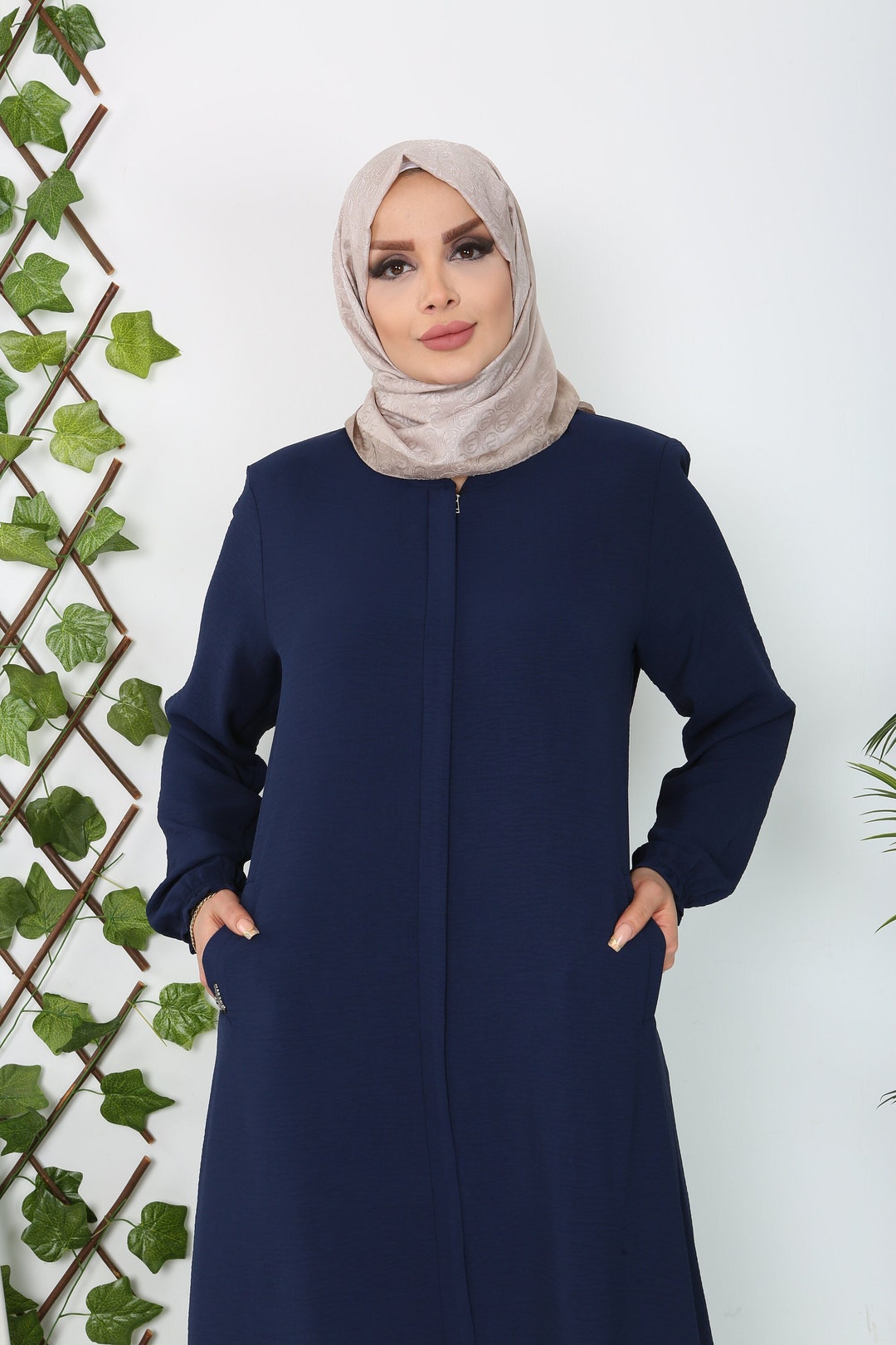 Abaya for Women's Long Sleeve Aerobin Fabric Navy Blue Muslim Abaya ...