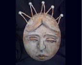 Hand Sculpted OOAK Art Piece Crowned Head of a Woman, Home Decor Art, Sculpted in Italian Clay and Painted, Decorative Art Handmade USA