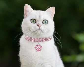 Rhinestone Cat Necklace, Dog Birthday Gift, Paw Jewelry Collar, Wedding Pet Accessory, Proposal Pet Accessory, Engagement Pet Accessory