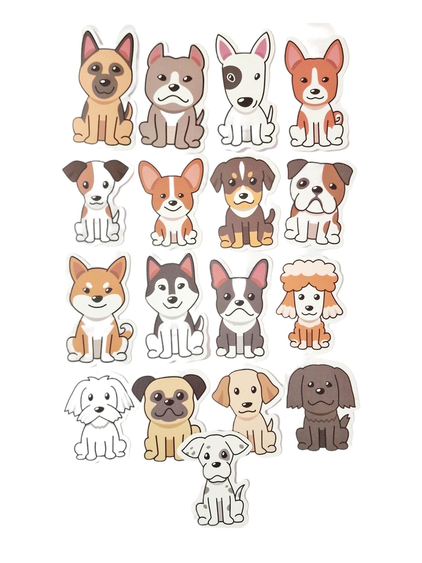 Cartoon-hundesammlung pose-hunde-welpenporträt-aufkleber flache