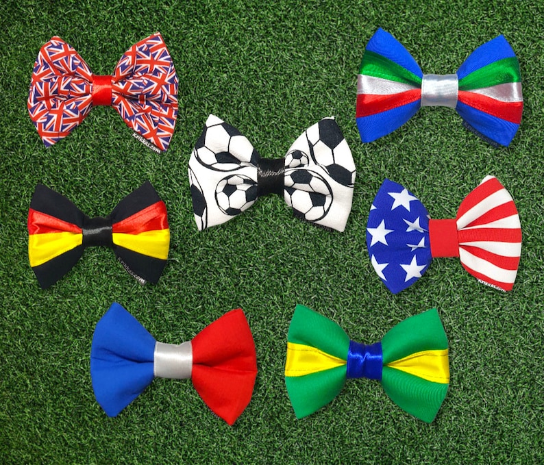 Dog Cat Collar Soccer Bow Tie, Independence Day Bow Tie, France Bow, Germany Bow, U.S.A Bow, Brazil Bow, Italy Bow, England Bow, 4th of July image 1