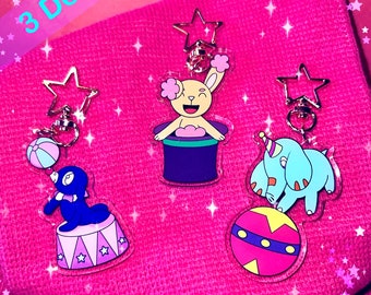 Kawaii Clear Acrylic Keychain - Popplio, Phanpy, Buneary - Double sided (shiny/Regular) fanart charm gift