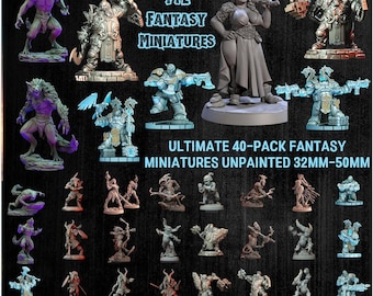 miniatures fantastiques | TYL | Lot de 40 figurines fantastiques ultimes – figurines en résine non peintes à l'échelle 32 mm