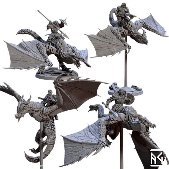 tabletop miniatures |TYL| Vanguard Wyvernriders Gray Unpainted Miniature Fantasy Miniatures for War Gaming, RPG 75mm - V2