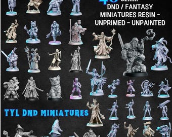 dnd miniatures | TYL | Ultimate 40-Piece Miniature Set for DND & Tabletop RPGs – Unpainted Resin Miniatures 32mm Scale Figures