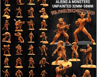 RPG miniatures |TYL| Ultimate 40-Pack Sci-Fi Aliens & Monsters Unpainted Miniature for War Gaming