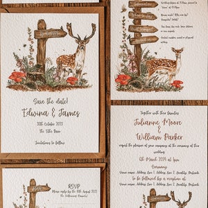 SAMPLE ONLY* Stag & Doe Signpost Deer Wedding Papeterie, Invitation, Save the date, RSVP, Rustic, Country, Countryside