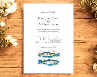 SAMPLE ONLY* Fish Wedding Stationery, invitation, save the date, RSVP, Rustic, Country, Rural, Fishing, Sea, Coastal, Seaside