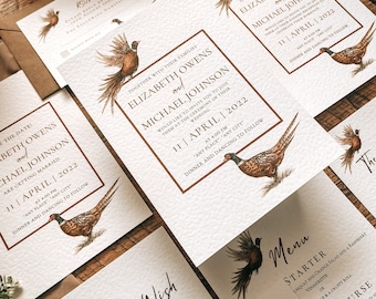 SAMPLE ONLY* Pheasant Wedding Stationery, invitation, save the date, RSVP, Rustic, Country, Rural, Farming, Hunting