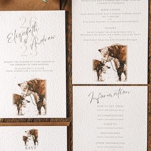 NUR MUSTER * Hereford Kuh Hochzeit Briefpapier, Einladung, Save the Date, RSVP, Rustikal, Land, Ländlich, Landwirtschaft, Jagd, Wildvögel