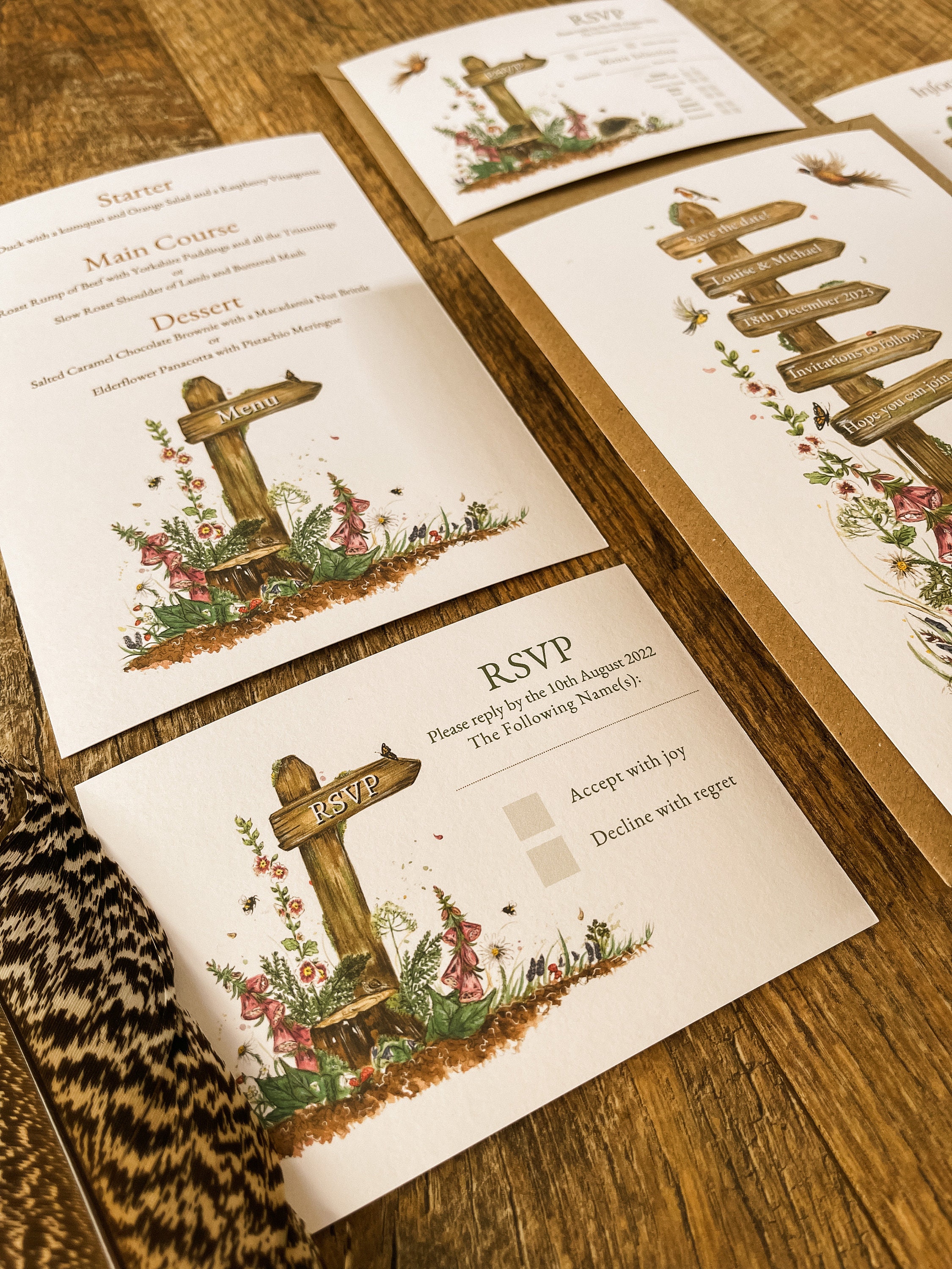 SAMPLE ONLY* Woodland Signpost Wedding Stationery, Invitation, Save the ...