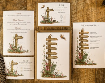 SAMPLE ONLY* Woodland Signpost Wedding Stationery, Invitation, Save the date, RSVP, Rustic, Country, Countryside