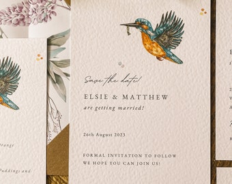 SAMPLE ONLY* Kingfisher riverside Wedding Stationery, Invitation, Save the date, RSVP, Rustic, Country, Countryside