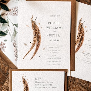 ÉCHANTILLON SEULEMENT* Papeterie de mariage de plume de faisan, invitation, réservez la date, RSVP, rustique, pays, rural, agriculture, chasse, gibier à plumes,