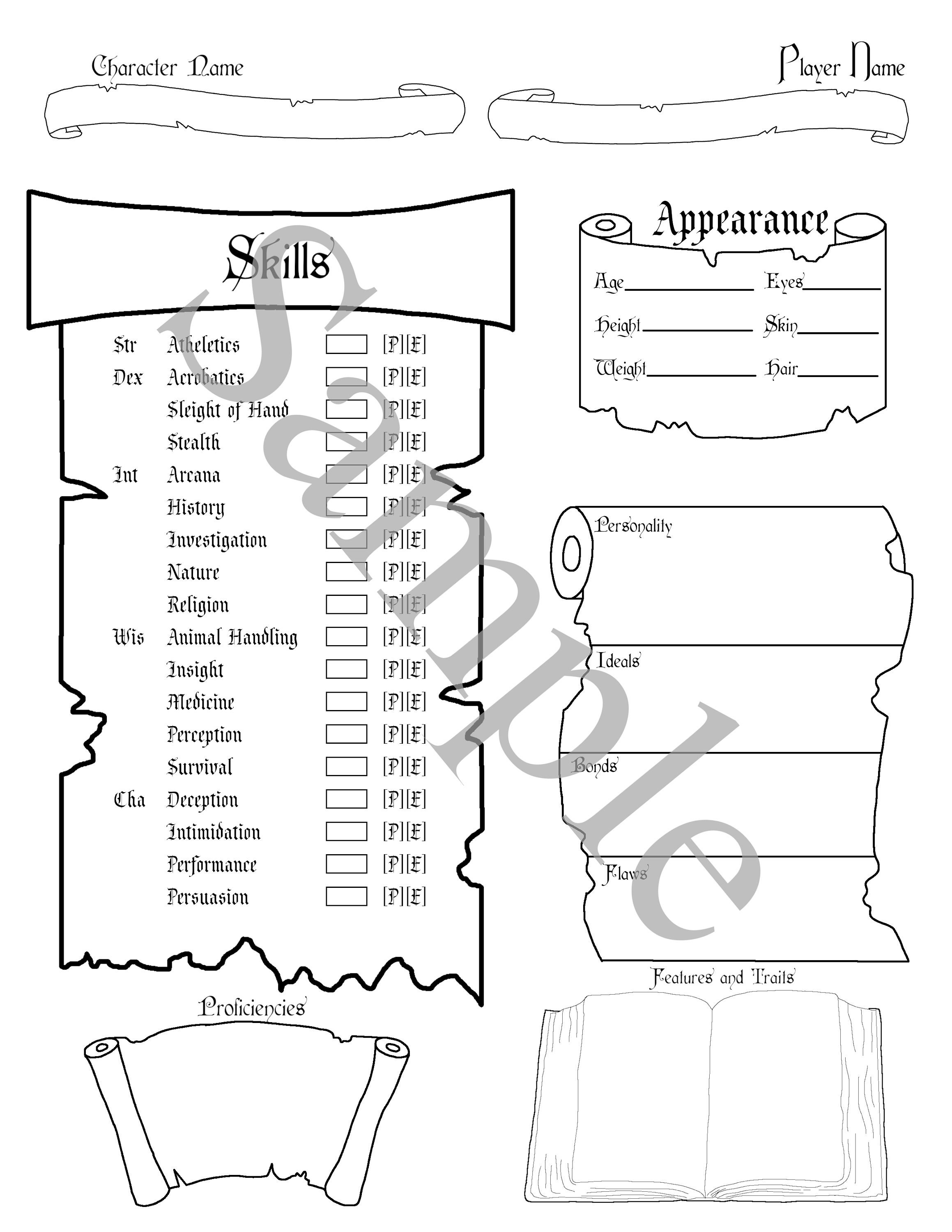 Custom D&amp;D Character Sheet, Equipment Pages With Equipment Slots ...