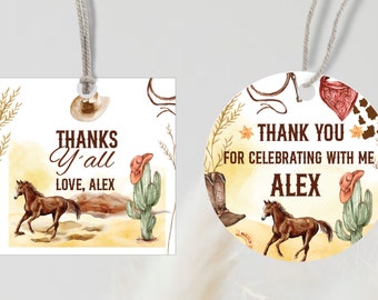 PRINTED Wild West Favor Tags, My First Rodeo Birthday Thank You Tags, Birthday Gift Tags, Custom Tags Western Party, Cowboy Birthday Party