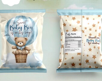 Teddy Bear Baby Shower Chip Bag: Blue Balloon (Digital Download)
