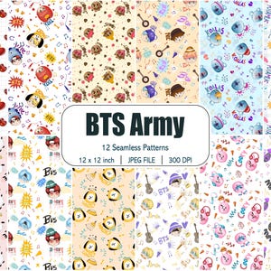 BTS Army Digital Seamless Pattern – Hip Hop Print, Wallpaper, Textile, Printable Paper, Scrapbook Paper