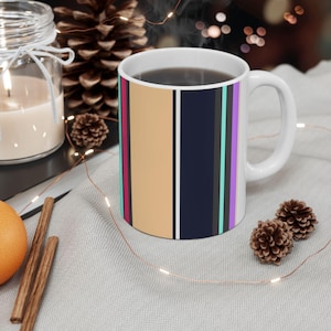 Colorful Striped Ceramic Mug, Vibrant Coffee Cup for Home or Office, Great Gift for Birthdays, Holidays, and Celebrations