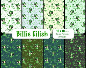 Billie Eilish Digital Seamless Pattern – Hip-Hop Wallpaper Print, Kids Room Wall Art, Textile & Fabric Design, PNG Digital Paper
