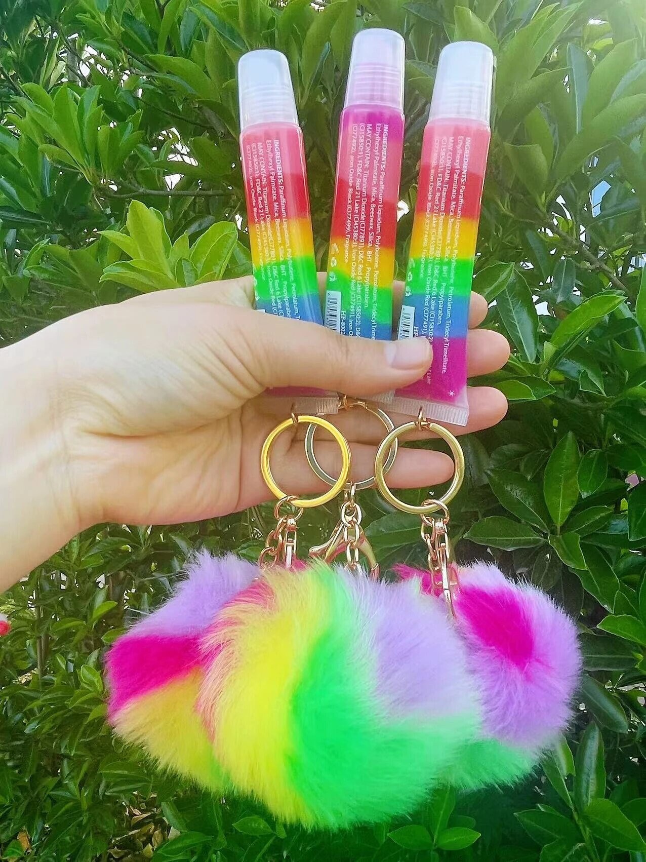 TwinkieCreationsShop Custom Lip Gloss Bundle Keychain | Bundle Keychain | Custom Resin Keychain | Pom Pom Keychain | Lip Gloss Keychain | Alphabet Keychain