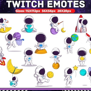 Paquete de 16 gestos de astronauta de Twitch, lindos gestos Kawaii, paquete de Twitch con temática espacial, paquete de gestos animados