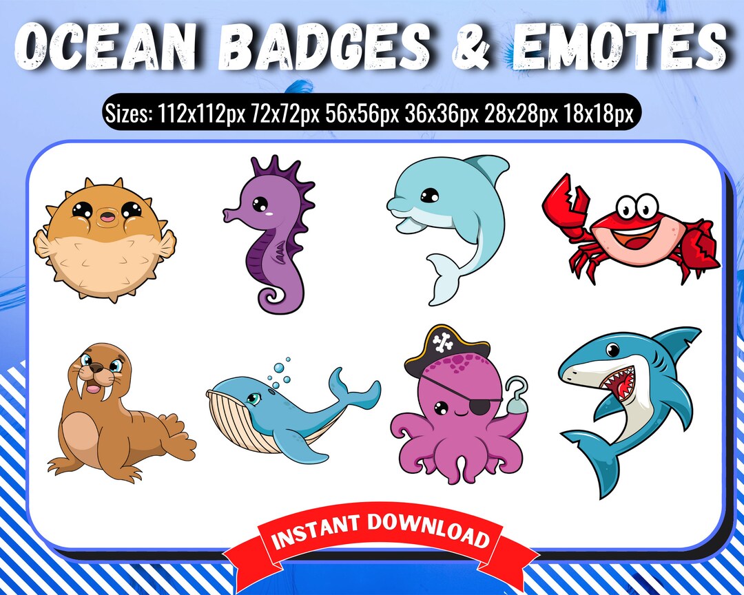 Ocean Emotes Ocean Animal Twitch Emotes, Streamer Emotes, Cute Discord Emotes, Shark ...