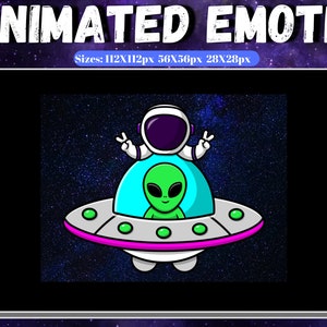 Emoticono animado de Twitch - Emoticono de astronauta OVNI / Emoticono de alienígena espacial / Emoticono de streamer y jugador / Gráficos de Twitch