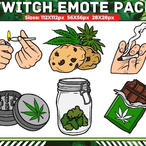 6 Weed Emote Pack for your Twitch stream! | Cannabis Emote | Grinder Emote | Blunt Emote | Edible | Emotes for Twitch Streamers & Gamers :)