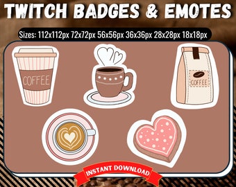 6 Coffee Sub,Bit,Cheer Badges for Twitch, Food/Drink Emotes, Twitch Streamer & Gamer Emotes