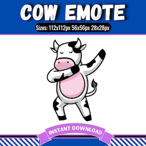 Emotka krowy na Twitch i Discord, słodka emotka krowy, odznaka streamera Twitch, emotka krowy do streamowania, prezent dla streamera