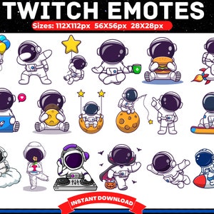 Paquete de 18 gestos de astronauta de Twitch, lindos gestos Kawaii, paquete de Twitch con temática espacial, paquete de gestos animados