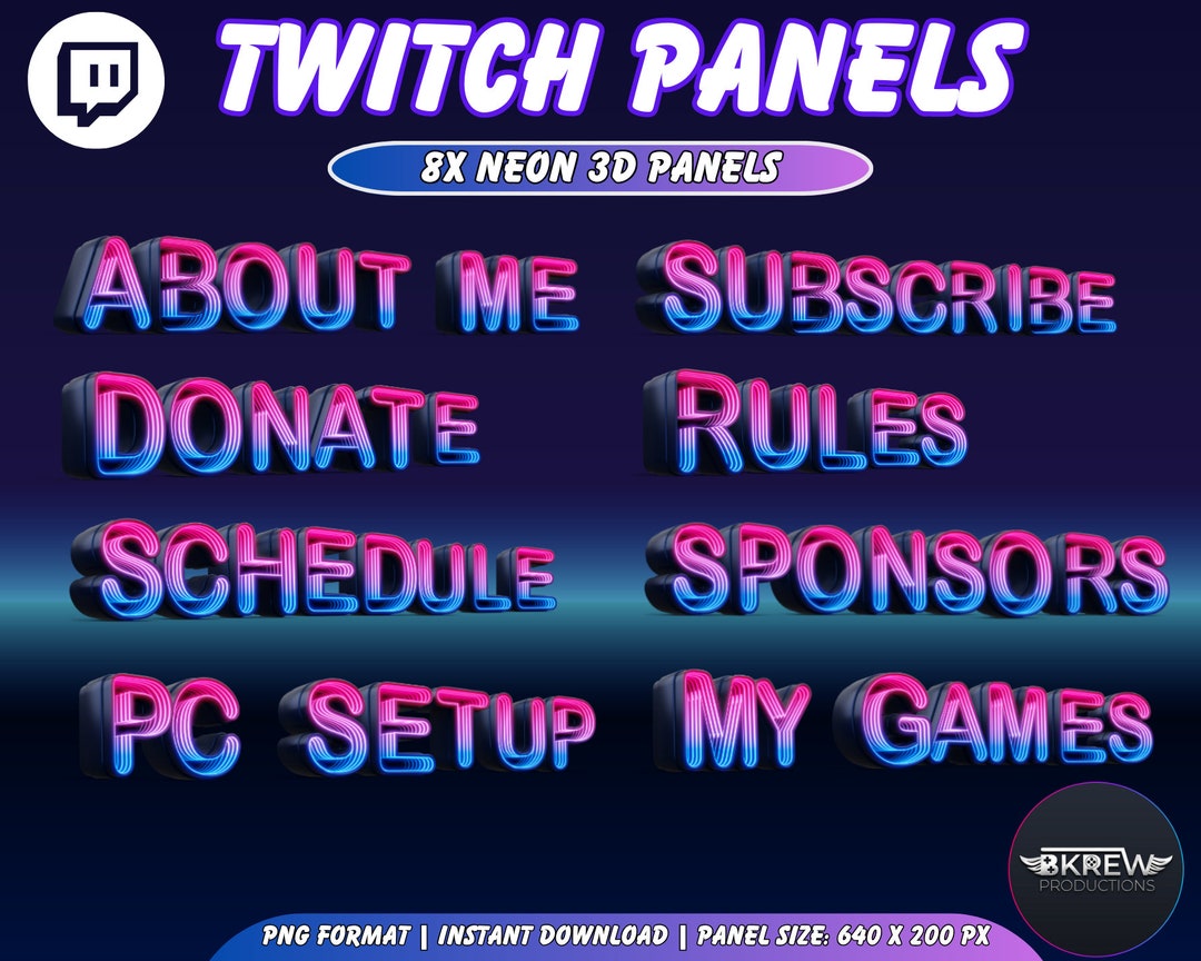 Neon 3D Twitch Panels, Streaming Overlay, Twitch Graphics, Stream ...