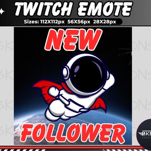 Emoticono de nuevo seguidor de astronauta, Emoticono de bombo espacial, Emoticono de Twitch/Discord, Emoticono de flujo de tema de astronauta, Alerta de Twitch, Emoticono de streamer/jugador