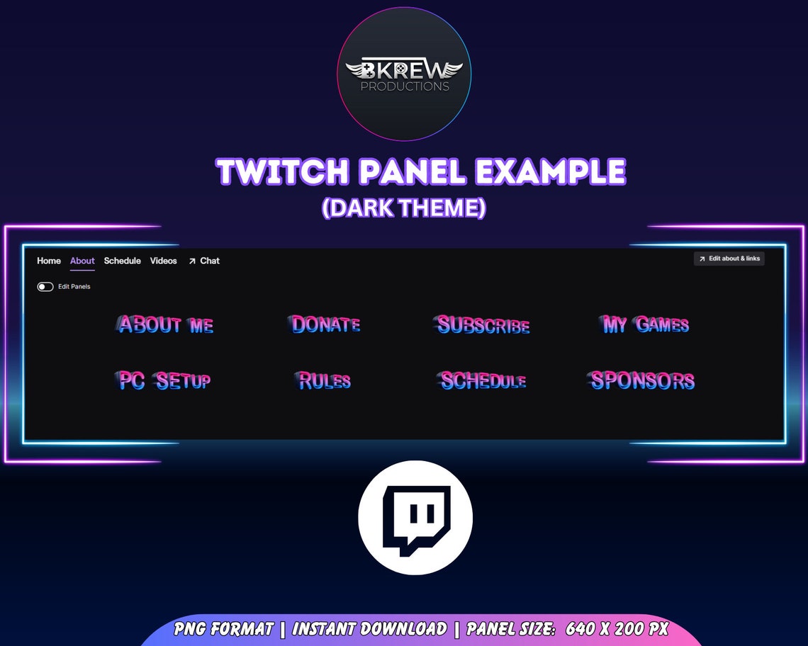 Neon 3D Twitch Panels, Streaming Overlay, Twitch Graphics, Stream ...