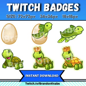 Set of 6 Turtle Sub Badges for Twitch Streamers | Animal Emotes | Cute Badge Set | Streamer & Gamer Badges