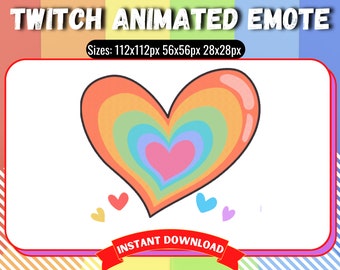 Emoticon animado de Rainbow Heart, Emotes de Twitch, Emote de Twitch Streamer, Emote animado de Discord, Emote de amor, Animación