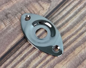Placa de conector de guitarra eléctrica de metal de níquel, forma ovalada con curva, componente de accesorio de tienda personalizado, gadget y reemplazo del kit de construcción vintage