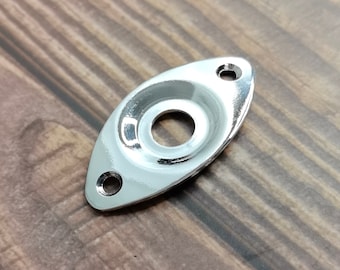 Placa de conector de guitarra eléctrica de metal plateado, forma ovalada con curva, componente de accesorio de tienda personalizado, gadget y reemplazo del kit de construcción vintage