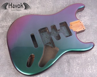 Chameleon 2PC Mahogany Strat Body High Gloss Tremolo Spoke Wheel, Custom S-Style Body, Vintage Part Gadget DIY Building Kit, ST Replacement