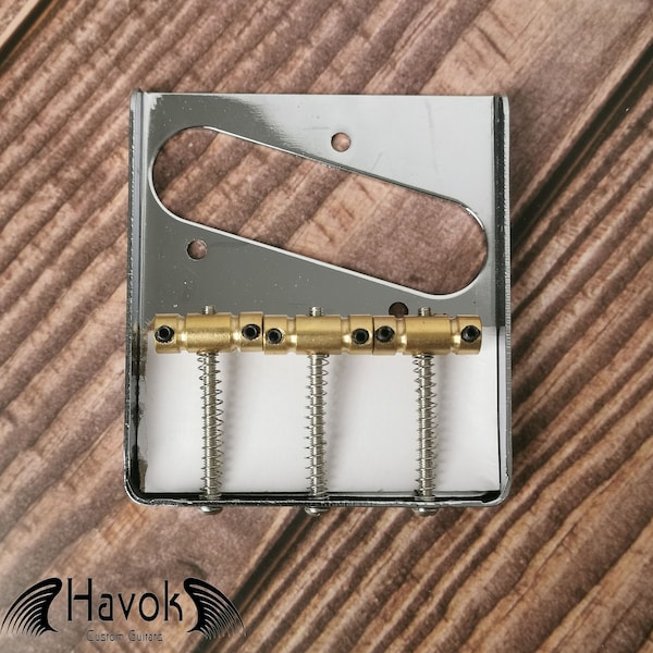 Havok 3-Saddle T Type Silver Bridge Brass, T-Style Vintage Part, High End Accessory and Replacement, Guitar Build Kit DIY, Guitar Gadget