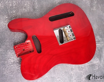 TL Body With Contours 3 Piece Ash Red, Custom T-Style Body, Vintage Guitar Part, Guitar DIY Building Kit, TL Guitar Replacement